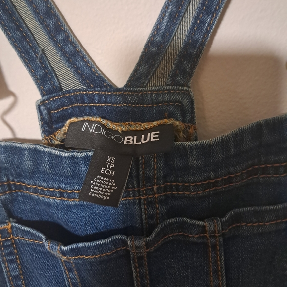 Maternity indigo blue side panel letdown hem maternity Overalls size XS. - Picture 10 of 10